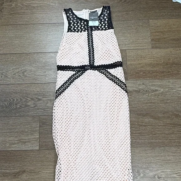 TopShop Geo Lace Midi Dress, Pink/Black, Fitted, NWT Size 6, Sleeveless - Picture 9 of 15